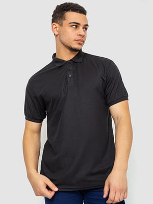 Чорна бавовняна футболка-поло на ґудзиках | 6812576