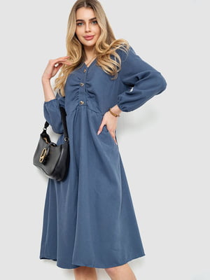 Синя сукня А-силуету із золотистими гудзиками | 6812600