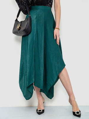 Расклешенная зеленая юбка асимметричного кроя в складку | 6812631