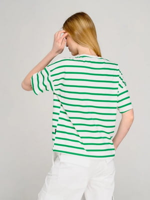 Зелена бавовняна футболка в смужку | 6766033