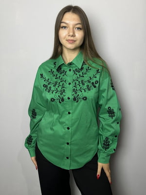 Зелена елегантна сорочка з вишивкою | 6766153