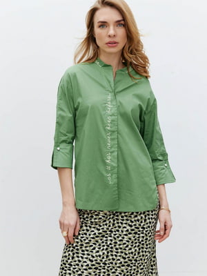 Зелена бавовняна сорочка на гудзиках | 6802460