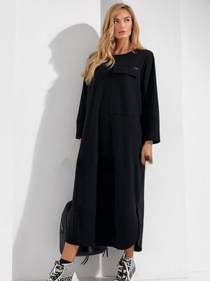Чорна трикотажна сукня А-силуету з розрізами | 6802483