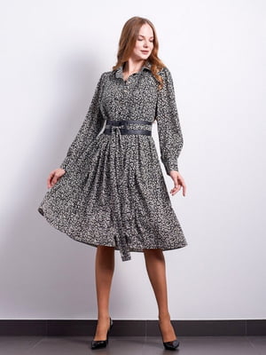Дизайнерська чорна сукня А-силуету в квітковий принт  | 6802484