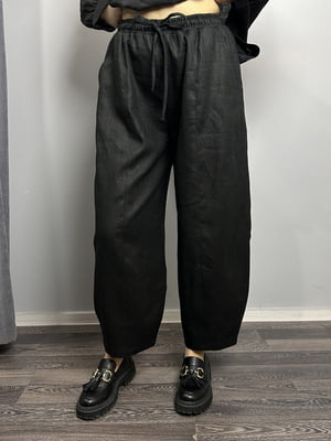 Чорні лляні прямі штани на резинці | 6802489