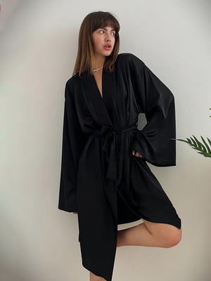 Чорний шовковий халат “Дотик” | 6812116
