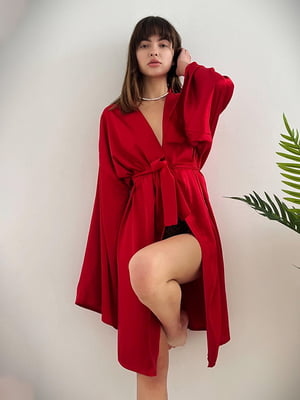 Червоний шовковий халат “Дотик” | 6812117