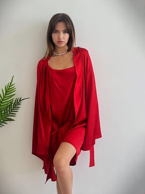 Комплект домашнього одягу червоний: сорочка та халат | 6812118