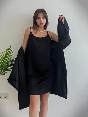 Комплект домашнього одягу чорний: сорочка та халат | 6812119