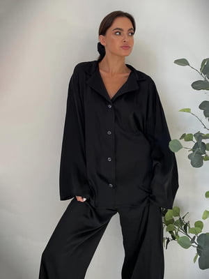Піжама шовкова чорна “Обійми”: сорочка та штани | 6812122