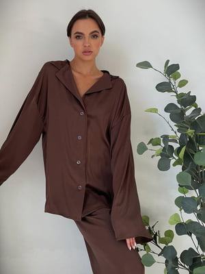 Піжама шовкова шоколадного кольору “Обійми”: сорочка і штани | 6812123