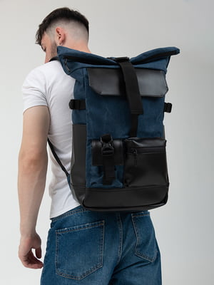 Синій рюкзак з екошкіри з конструкцією Rolltop | 6812143