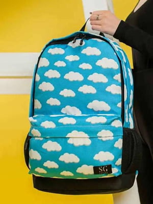 Голубой рюкзак с ярким принтом и 3D сеткой | 6812163