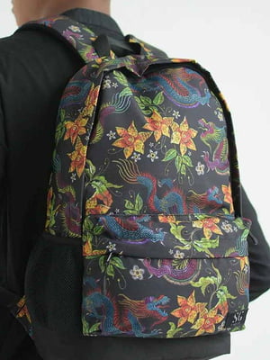 Черный рюкзак из 3D сеткой и ярким принтом | 6812165