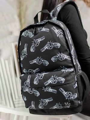 Черный рюкзак из 3D сеткой и ярким принтом | 6812180
