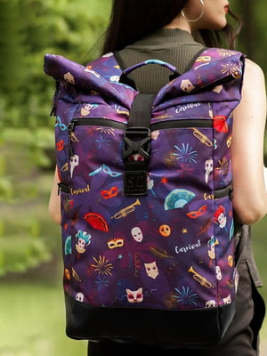 Фіолетовий рюкзак-ролтоп з принтом | 6812218