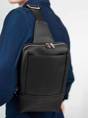 Чорна сумка з текстурної екошкіри | 6812390