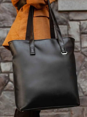 Чорна сумка шопер з екошкіри | 6812401