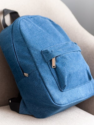 Синій джинсовий рюкзак з чорними ручками | 6812764