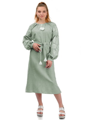 Сукня-вишиванка "Купава" фісташкового кольору | 6394095