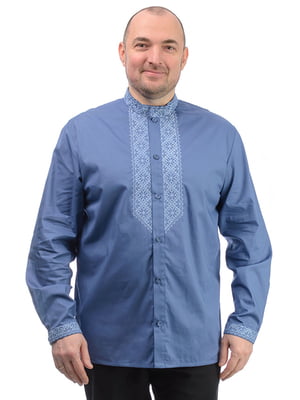Котонова блакитна сорочка з орнаментованою вишивкою | 6770144