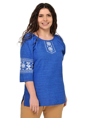 Блакитна блуза-вишиванка "Пані" з рукавом 3/4 | 6812942
