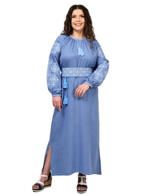 Льняна блакитна сукня-вишиванка “Соломія” | 6812950