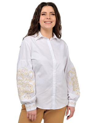 Котонова біла сорочка з пісочною вишивкою | 6812956
