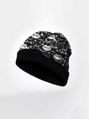 Чорна зимова шапка з принтом | 6813355