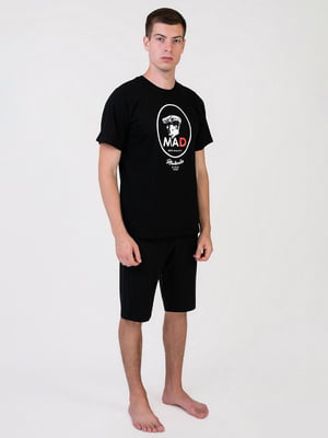 Піжама чорна з принтом: футболка та шорти | 6813369