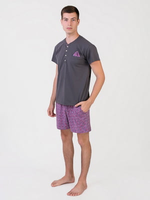Піжама графітово-фіолетова: футболка та шорти | 6813381