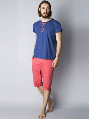 Піжама синьо-коралова: футболка та шорти | 6813384