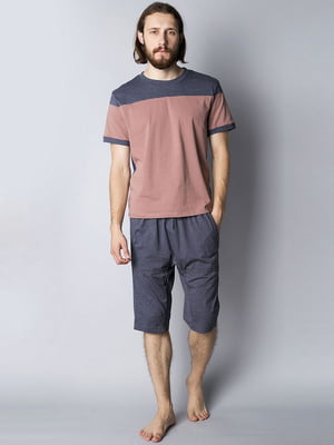 Піжама коричнево-сіра: футболка та шорти | 6813385