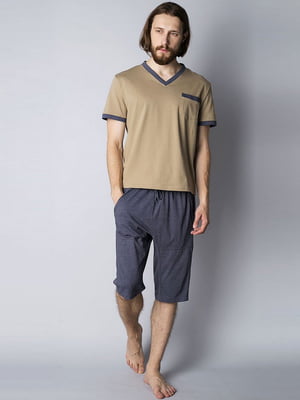 Піжама оливково-сіра: футболка та шорти | 6813386