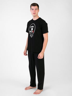 Піжама чорна з принтом: футболка та штани | 6813388