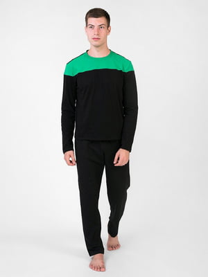 Піжама чорно-зелена: лонгслів та штани | 6813391