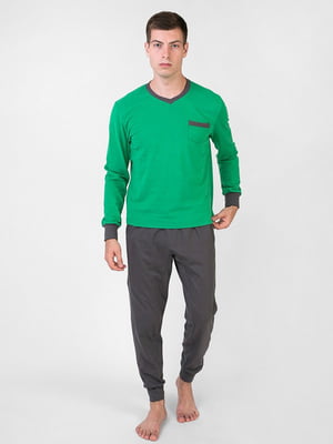 Піжама сіро-зелена: лонгслів та штани | 6813392