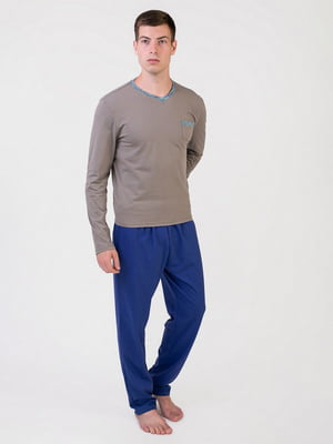 Піжама сіро-синя: лонгслів та штани | 6813394