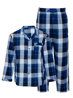 Піжама синя в клітинку: сорочка та штани | 6813400