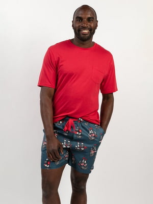 Піжама червоно-сіра з принтом піратського корабля: футболка та шорти | 6813435