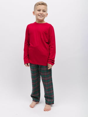 Піжама червоно-зелена: лонгслів та штани | 6813465