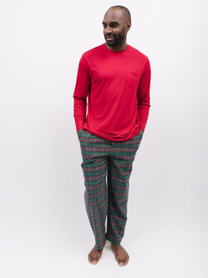 Піжама червоно-зелена: лонгслів та штани | 6813468