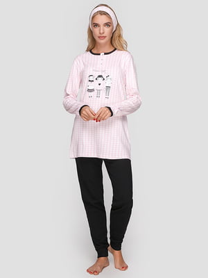 Піжама рожева з принтом: лонгслів та штани | 6815394
