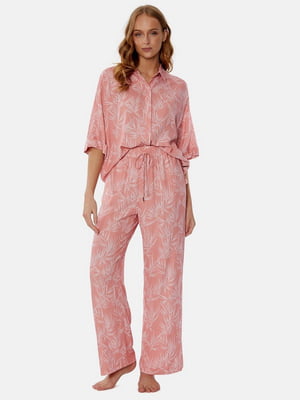 Піжама рожева в принт: сорочка та штани | 6815459