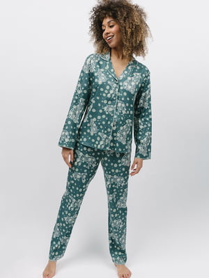 Піжама зелена з принтом леопарда: сорочка та штани | 6815506