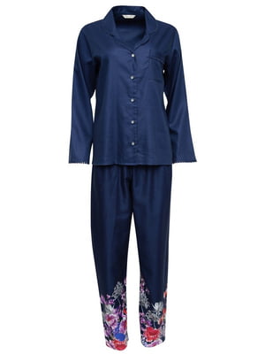 Піжама синя з квітковим принтом: сорочка та штани | 6815517