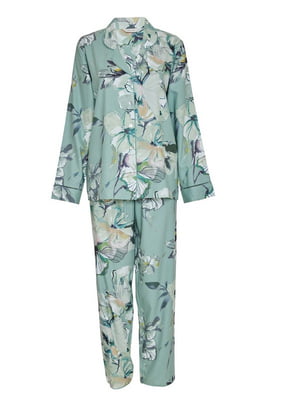 Піжама м'ятного кольору з квітковим принтом: сорочка та штани | 6815520