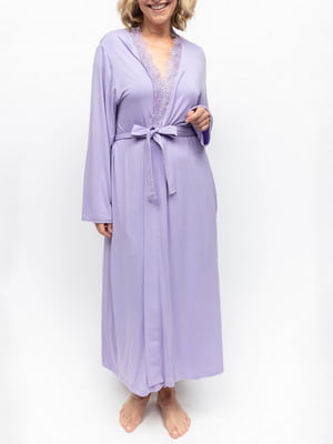 Фіолетовий довгий халат з мереживом | 6815553
