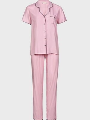 Піжама однотонна блідо-рожева: сорочка та штани | 6815554