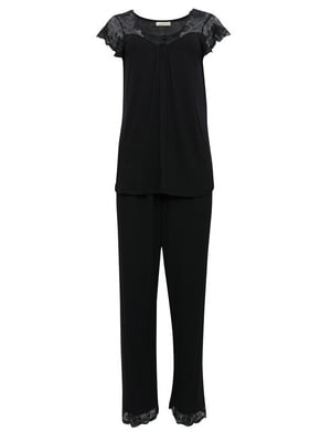 Піжама чорна з мереживом: футболка та штани | 6815654